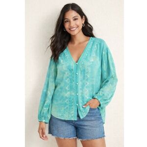 Old Navy Long Sleeve Boho Blouse Peasant Teal - size XL